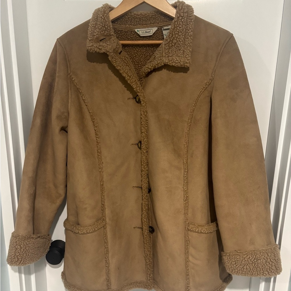 L.L. Bean Women's Dark Tan Shearling Jacket, women's size L, Worn once